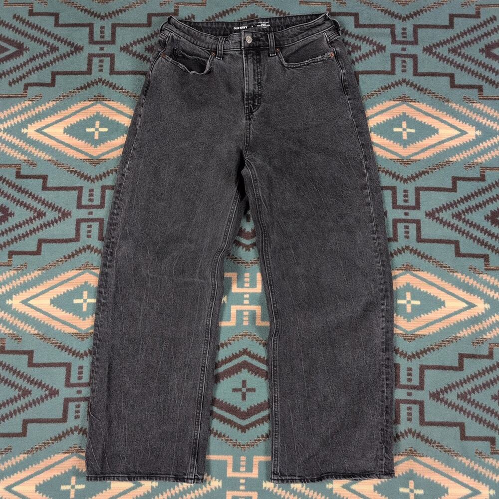 Old Navy Wow Wide Leg Womens 8 Black High Rise Stretch Wide Leg Jeans 28x29